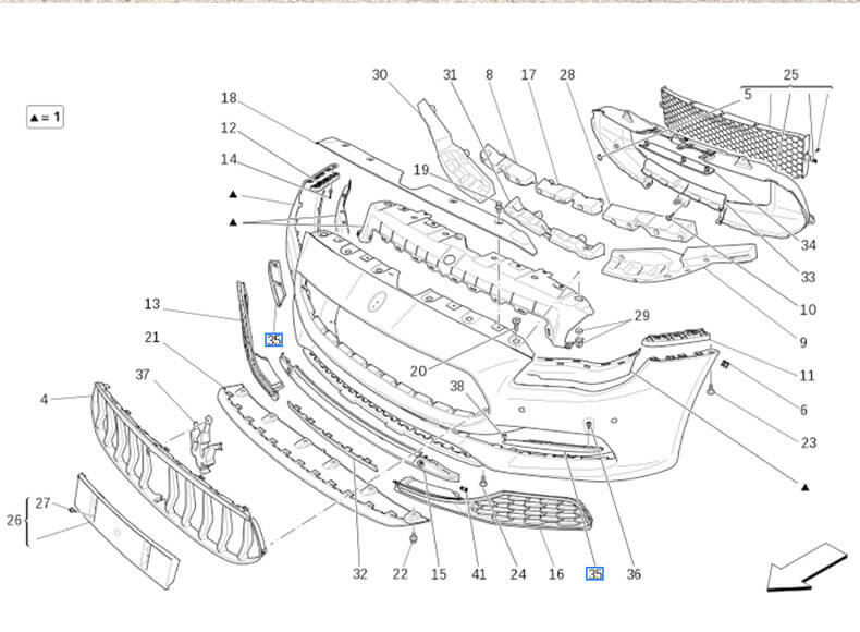 Quattroporte front bumper chorme trim 673007201