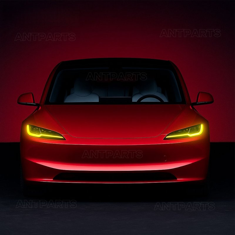 Tesla Model 3 front headlight yellow LED daytime running light angel eyes module 2024 2025 year